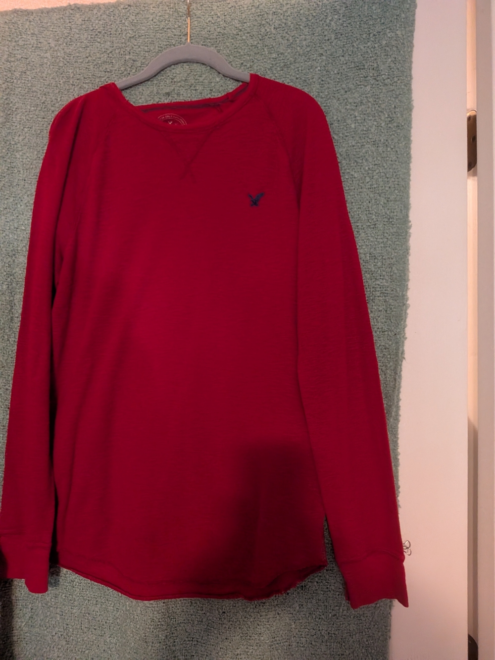 American Eagle Outfitters Red Crewneck Sweater with Navy Logo